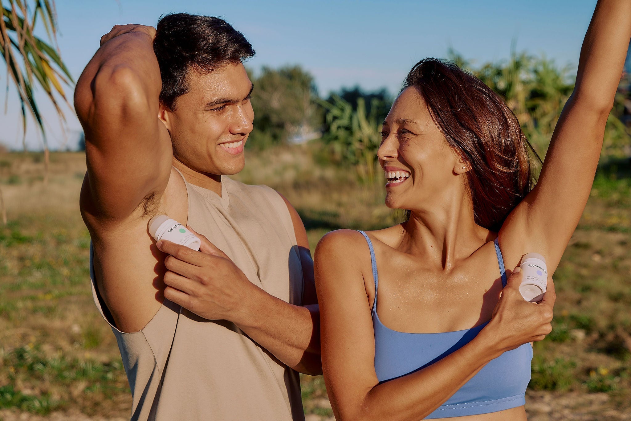 couple outdoors using the best natural deodorant in Singapore